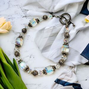 Vintage Sterling Silver Austrian Crystal Toggle Bracelet